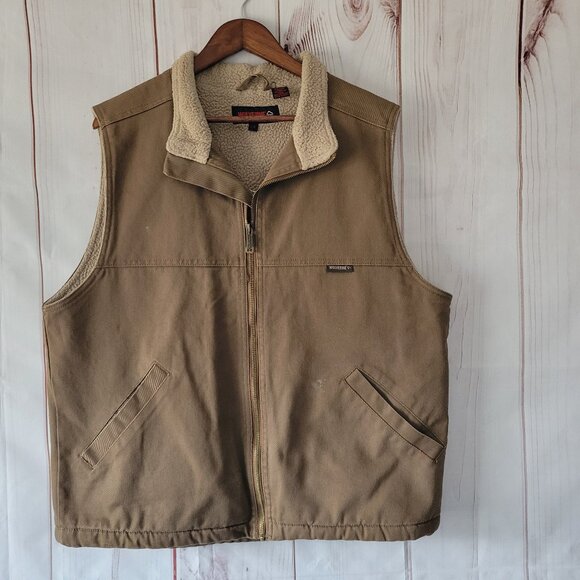 Wolverine 100% Cotton Canvas Sherpa Lined Work Full Zip Vest, Men’s L, Brown, Pl - Picture 1 of 10